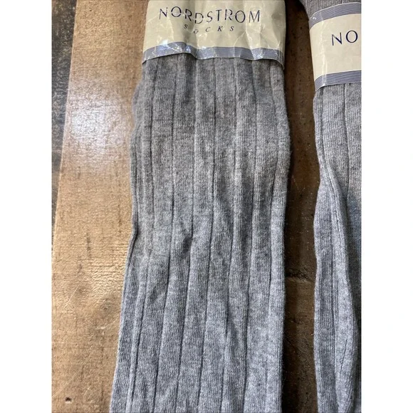 Vintage NORDSTROM Grey Ribbed Knee High Socks Set 2 Pair New Tags 9-11 Retro - Picture 3 of 15